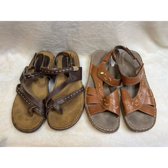 NATURALIZER Brown Leather Strappy Sandals Lot Of 2 Comfort Summer Size 10 READ - Picture 1 of 16
